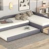 Upholstered Double Twin Size Daybed with Trundle and Drawer, Gray