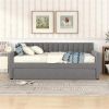 Full Size Upholstered daybed with Trundle and Wood Slat Support, Gray