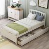 Twin Platform Storage Bed Wood Bed Frame with Two Drawers and Headboard, White