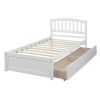 Twin Platform Storage Bed Wood Bed Frame with Two Drawers and Headboard, White