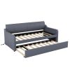 Twin Size Upholstery DayBed with Trundle and USB Charging Design,Trundle can be flat or erected,Gray