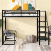 Twin Size Metal Loft Bed with Bench and Storage Staircase, Black