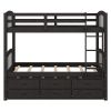 Wood Bunk Bed with Trundle and Drawers, Espresso