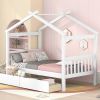 Twin Size Wooden House Bed with Drawers, White