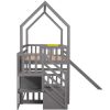 House Bunk Bed with Convertible Slide,Storage Staircase can be Placed Left or Right,Gray