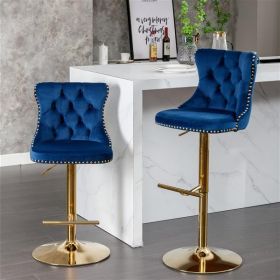 Furniture,Golden Swivel Velvet Barstools Adjusatble Seat Height from 25-33 Inch, Modern Upholstered Bar Stools with Backs Comfortable Tufted for Home (Color: as picture)