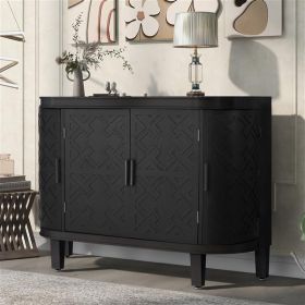 U-Style Storage Cabinet Sideboard Wooden Cabinet with Antique Pattern Doors for Hallway, Entryway, Living Room (Color: as picture)