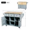 Kitchen Cart with Rubber wood Drop-Leaf Countertop ,Cabinet door internal storage racks,Kitchen Island on 5 Wheels with Storage Cabinet and 3 Drawers