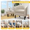 Barrel Club Chair with Ottoman Set Linen Fabric Accent Chair with Footrest